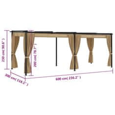 Vidaxl 313900 Gazebo with Curtains 6x3 m Taupe Steel (not for individual sales / blocked all in blockcades)