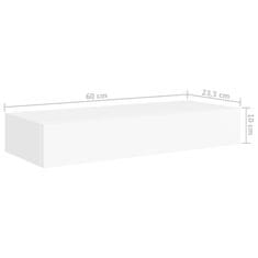 Vidaxl Stenska polica s predalom 2 kosa bela 60x23,5x10 cm mediapan