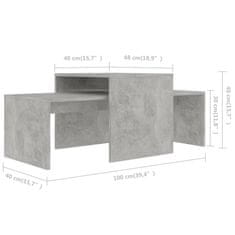 Vidaxl Komplet klubskih mizic betonsko siv 100x48x40 cm iverna plošča