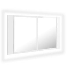 Vidaxl LED kopalniška omarica z ogledalom visok sijaj bela 80x12x45 cm