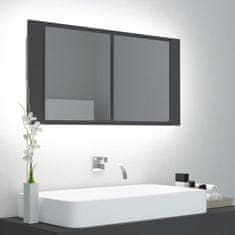 Vidaxl LED kopalniška omarica z ogledalom siva 90x12x45 cm