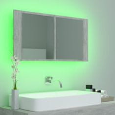Vidaxl LED kopalniška omarica z ogledalom betonsko siva 90x12x45 cm