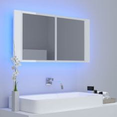 Vidaxl LED kopalniška omarica z ogledalom visok sijaj bela 90x12x45 cm
