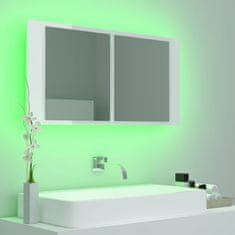Vidaxl LED kopalniška omarica z ogledalom visok sijaj bela 90x12x45 cm