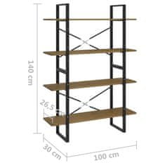 Vidaxl Knjižna omara 4-nadstropna rjava 100x30x140 cm trdna borovina