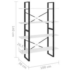 Vidaxl Knjižna omara 4-nadstropna bela 100x30x140 cm iverna plošča