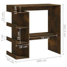 Vidaxl Barska miza s policami dimljeni hrast 100x50x101,5cm iverna pl.