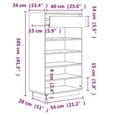 Vidaxl Omarica za čevlje siva 60x34x105 cm trdna borovina