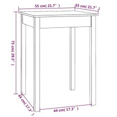 Vidaxl Jedilna miza 55x55x75 cm trdna borovina