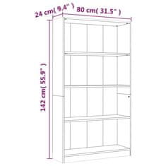 Vidaxl Knjižna omara 4-nadstropna rjav hrast 80x24x142 cm inženir. les