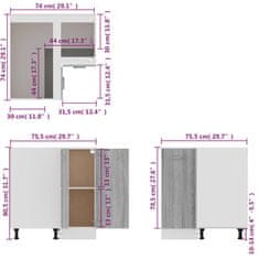 Vidaxl Kuhinjska omarica siva sonoma 75,5x75,5x80,5 cm inženirski les