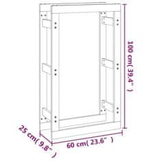 Vidaxl Stojalo za drva črno 60x25x100 cm trdna borovina