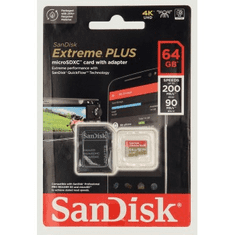 SanDisk Extreme PLUS microSDXC 64 GB + SD adapter 200 MB/s in 90 MB/s A2 C10 V30 UHS-I U8