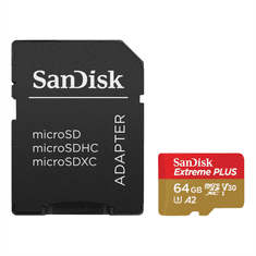 SanDisk Extreme PLUS microSDXC 64 GB + SD adapter 200 MB/s in 90 MB/s A2 C10 V30 UHS-I U8