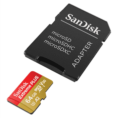 SanDisk Extreme PLUS microSDXC 64 GB + SD adapter 200 MB/s in 90 MB/s A2 C10 V30 UHS-I U8