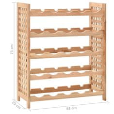 Vidaxl Stojalo za vino iz trdne orehovine za 25 steklenic 63x25x73 cm