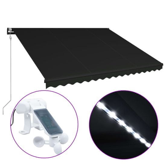 Vidaxl Zložljiva tenda s senzorjem za veter LED 450x300 cm antracitna