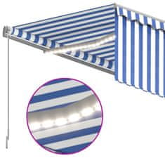 Vidaxl Ročno zložljiva markiza z zaveso in LED, 4x3 m, modra in bela