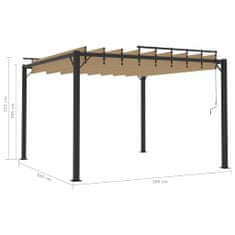 Vidaxl Paviljon z rešetkasto streho 3x3 m taupe blago in aluminij