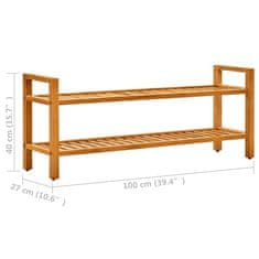 Vidaxl Stojalo za čevlje z 2 policama 100x27x40 cm trdna hrastovina