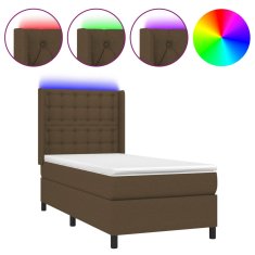 Vidaxl Box spring postelja z vzmetnico LED temno rjava 90x190 cm blago