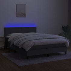 Vidaxl Box spring postelja z vzmetnico LED temno siva 140x190 cm blago