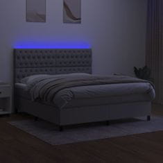 Vidaxl Box spring postelja z vzmetnico LED sv. siva 160x200 cm blago