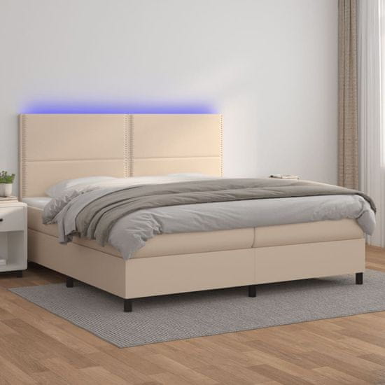 Vidaxl Box spring postelja vzmetnico LED kapučino 200x200 cm um. usnje