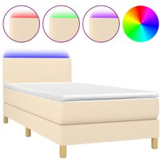 Vidaxl Box spring postelja z vzmetnico LED krem 90x190 cm blago