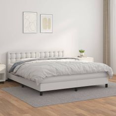 Vidaxl Box spring postelja z vzmetnico bela 180x200 cm umetno usnje