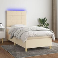 Vidaxl Box spring postelja z vzmetnico LED krem 100x200 cm blago