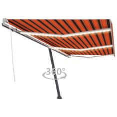 Vidaxl Ročna zložljiva tenda z LED lučkami 600x300 cm oranžna in rjava