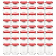 Vidaxl Stekleni kozarci z rdečimi pokrovi 48 kosov 230 ml