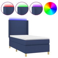 Vidaxl Box spring postelja z vzmetnico LED modra 90x200 cm blago