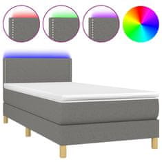 Vidaxl Box spring postelja z vzmetnico LED temno siva 90x200 cm blago