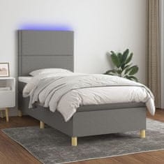 Vidaxl Box spring postelja z vzmetnico LED temno siva 100x200 cm blago