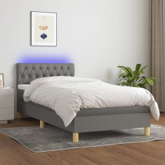 Vidaxl Box spring postelja z vzmetnico LED temno siva 90x200 cm blago