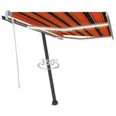 Vidaxl Ročno zložljiva tenda z LED lučkami 350x250 cm oranžna in rjava