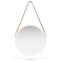 Vidaxl Stensko ogledalo s pasom 40 cm belo
