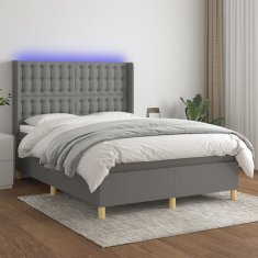 Vidaxl Box spring postelja z vzmetnico LED temno siva 140x200 cm blago