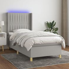 Vidaxl Box spring postelja z vzmetnico LED svetlo siva 80x200 cm blago