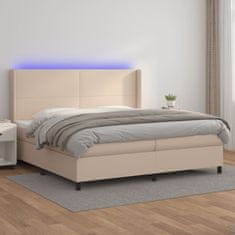 Vidaxl Box spring postelja vzmetnico LED kapučino 200x200 cm um. usnje