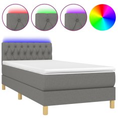 Vidaxl Box spring postelja z vzmetnico LED temno siva 90x200 cm blago