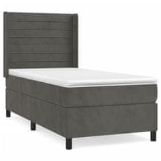 Vidaxl Box spring postelja z vzmetnico temno siva 90x200 cm žamet