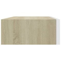 Vidaxl Stenska polica s predalom 2 kosa hrast in bela 40x23,5x10cm MDF