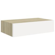 Vidaxl Stenska polica s predalom 2 kosa hrast in bela 40x23,5x10cm MDF