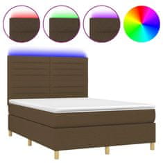 Vidaxl Box spring postelja z vzmetnico LED temno rjava 140x200cm blago