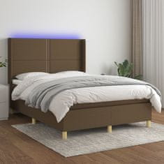 Vidaxl Box spring postelja z vzmetnico LED temno rjava 140x190cm blago