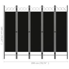 Vidaxl Paravan 5-delni črn 200x180 cm