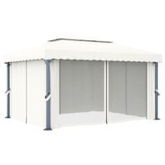 Vidaxl Paviljon z zaveso 4x3 m kremno bel aluminij